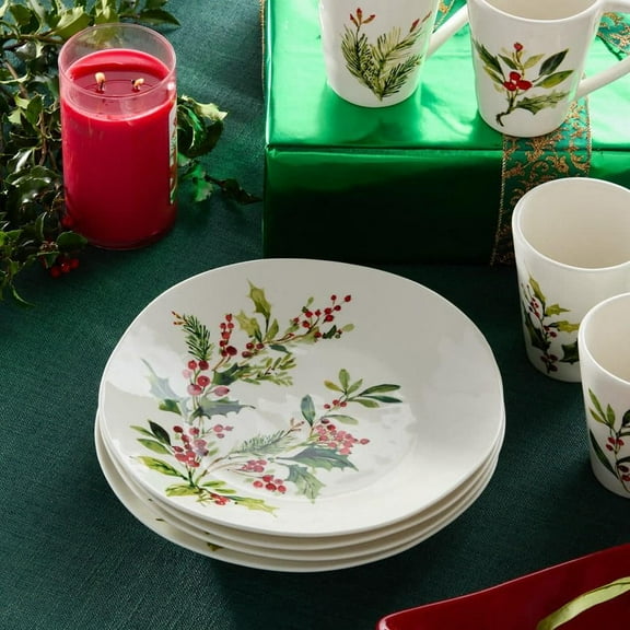 Holly And Vines 11 in. Assorted Colors Stoneware Dinner Plates (Set of 4)