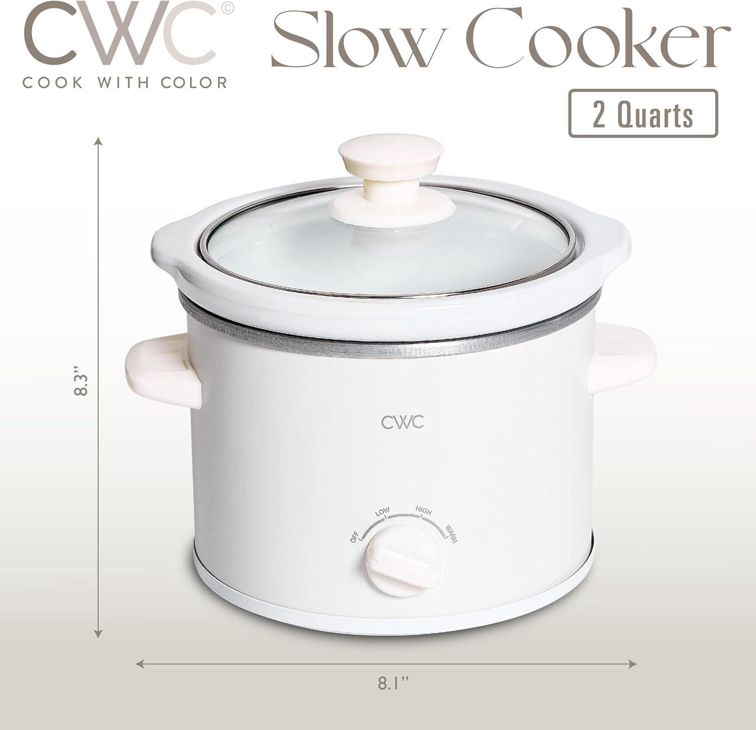 COOK WITH COLOR Slow Cooker, Crock Pot, 2-Quart Removable Stoneware Mini Crock Pot, Cream
