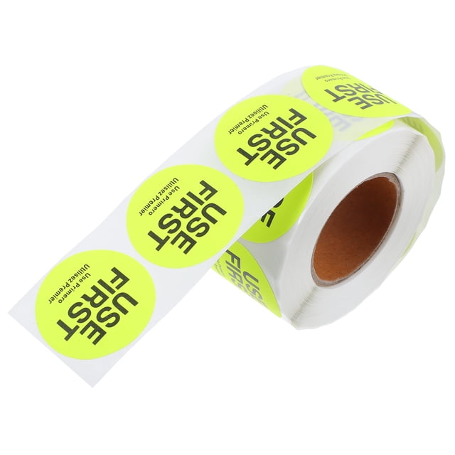 KAKOWELY inventory organizer label 1 Roll Use First Stickers For Food Service Round Inventory Control Labels Removable Dots Stickers For Restaurant Supplies Yellow