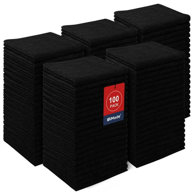 Paquete de 100 toallas UNIMADE, 30 x 30 cm, microfibra suave, color negro