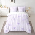 thumbnail image 2 of Feelyou Bowknot Bow Bedding Comforter Set 7pcs, Purple Lines Abstract Queen Bedding Sets, 2 of 8