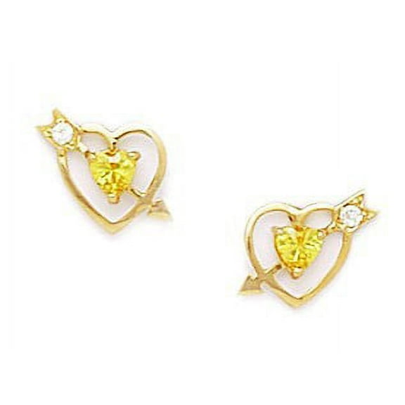 14k Yellow Gold November Yellow CZ Cupids Arrow Screw-Back Earrings - Measures 9x9mm