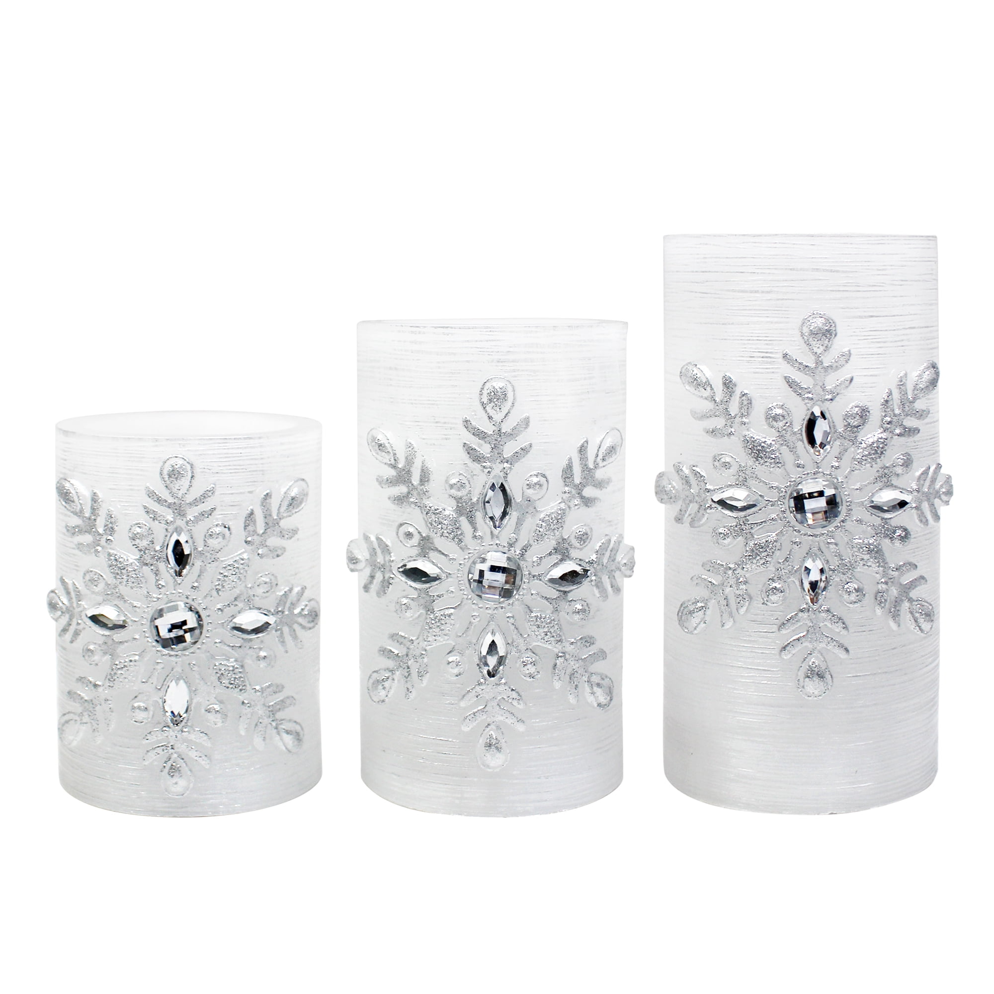 Hometrends Large Snowflake LED Pillar Candle Set with Remote Control