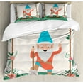 thumbnail image 1 of Gnome Duvet Cover Set Queen Size, Funny Character in the Garden with Wooden Floral String Ornamental Design Print, Decorative 3 Piece Bedding Set with 2 Pillow Shams, Coral Jade Green, by Ambesonne, 1 of 3