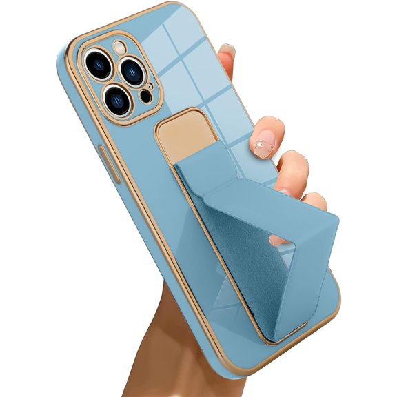 Compatible with iPhone 13 Pro Max Case Plating Wristband Kickstand Phone Case Electroplating Soft TPU Designed for iPhone 13 Pro Max Case Girls Women -Blue