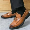 thumbnail image 6 of Men's Fashion Tassel Low Heel Leather Loafers Comfort Round Toe Lug Sole Slip-On Casual Shoes Business Office Non-Slip Dress Shoes, 6 of 10