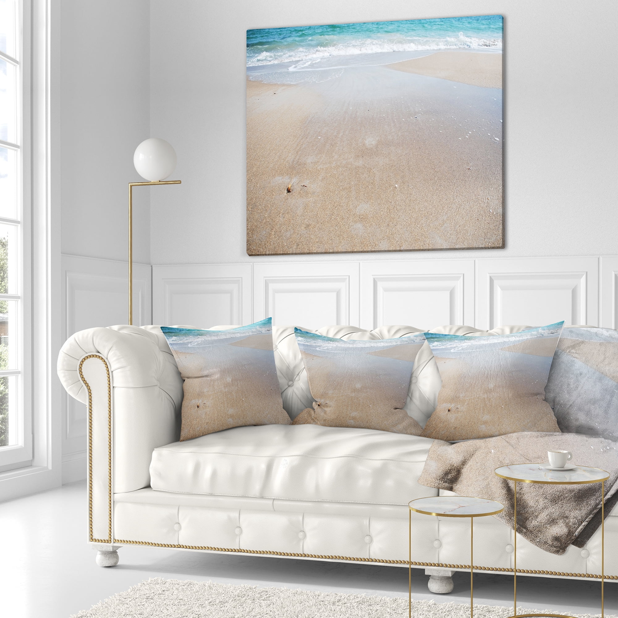 Designart Crystal Clear Sea Waves on Beach - Modern Beach Throw Pillow - 18x18