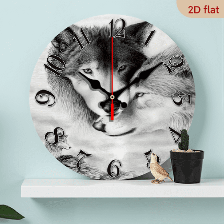 2D Flat 1pc 10Inch Wolf-Themed Silent Wooden Wall Clock - Round, Battery-Powered, Perfect for Home Rustic Decor, Ideal Holiday Gift