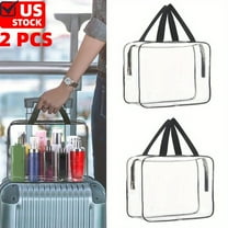 2 PCS Crystal Clear PVC Travel Toiletry Bag , Waterproof Organizer Makeup Bags with Handle Straps, Cosmetic Bag Pouch Carry on Airport Airline Compliant Bag Handbag - L