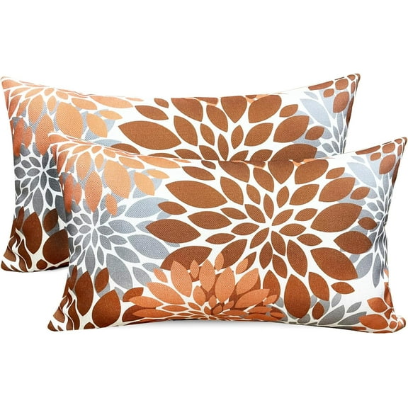 Decorative Throw Pillow Covers Set of 2 Brown Coffee Pillow Covers 12x20 inch Throw Pillows Linen Square Pillow Case,Farmhouse Outdoor Modern Floral Pillow Covers for Couch Sofa Living Room
