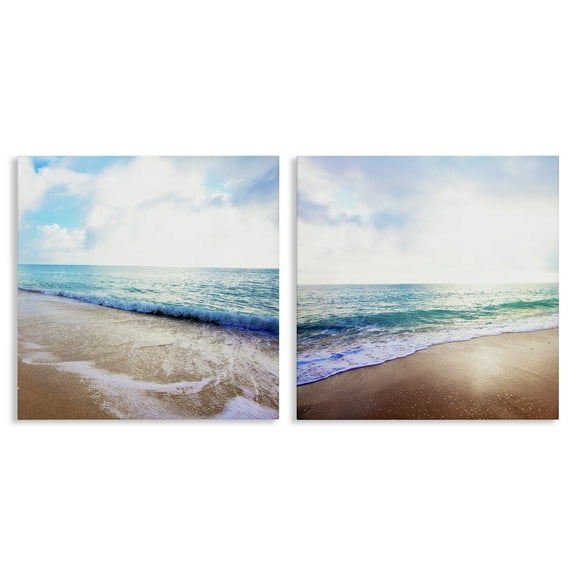 Stupell Industries Waves Breaking Shoreline Landscape & Nature Photography Wrapped Canvas Art Print Wall Art, 17 x 17, Set of 2