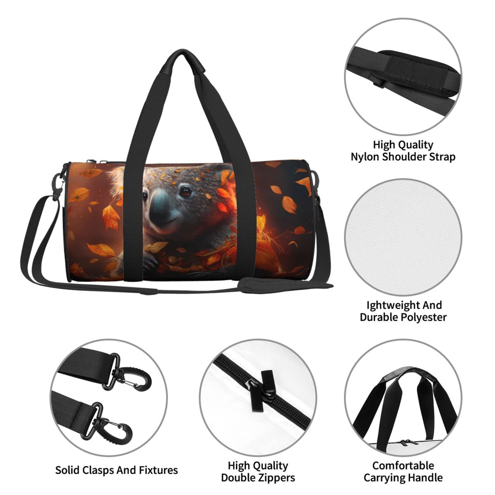 Vsdgher Cute Maple Leaf Koala 45L Foldable Duffel Bag, Sports Gym Bag,Overnight Bag, Portable Weekender Bag for Airplanes