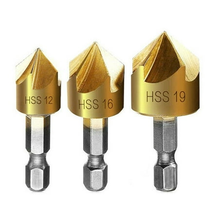 

3pcs Chamfering Tool Countersink Drill Bit Hex Shank Woodworking Hole Opener