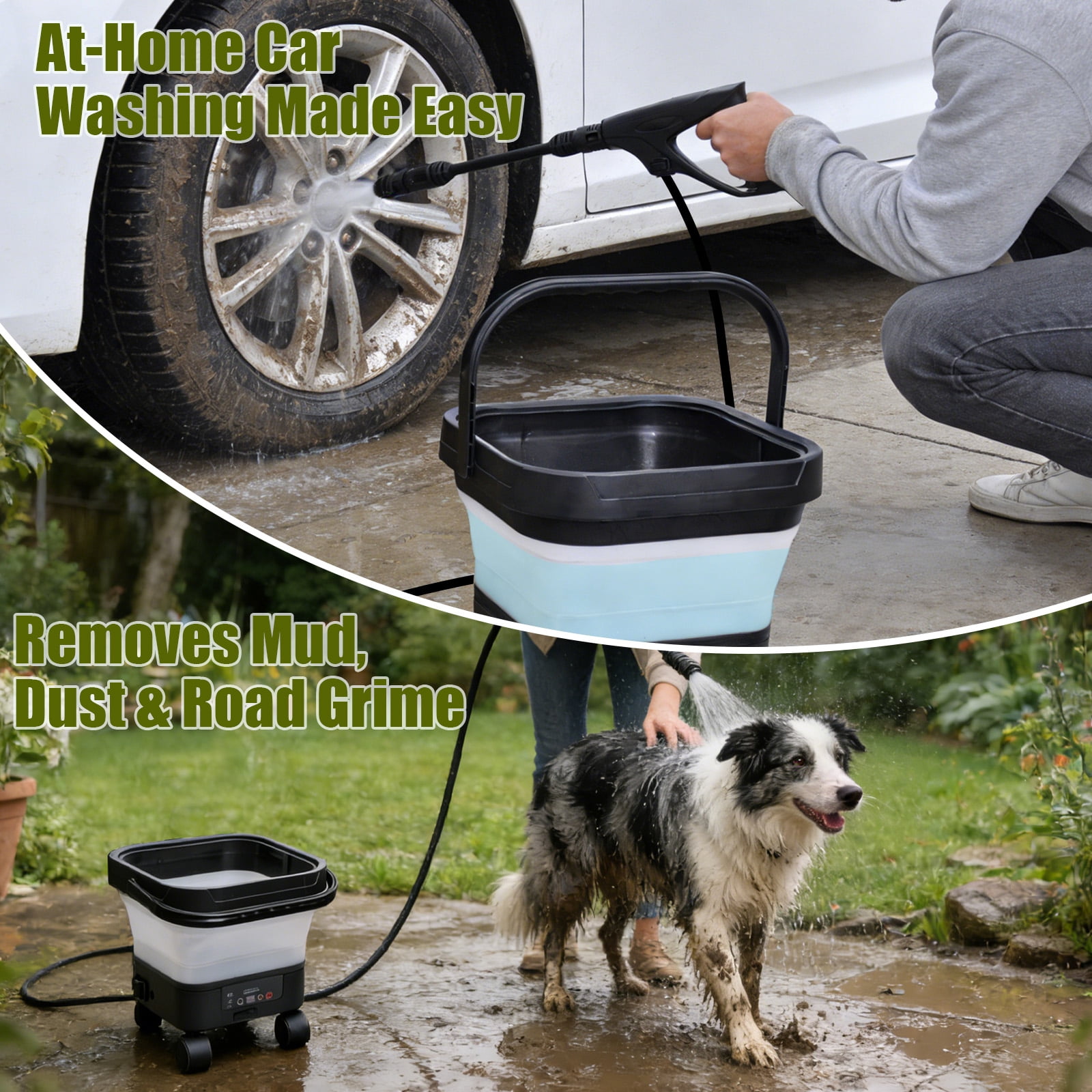 sunorchid Foldable Pressure Washer Electric Cordless w/3.4Gal Tank, 6-in-1 Nozzle, Max 580PSI, Portable Sprayer Washer for Car, Camping, Pet Cleaning, Garden
