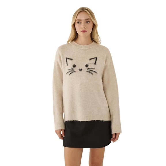 Relaxed Fit Cute Kitty Sweater