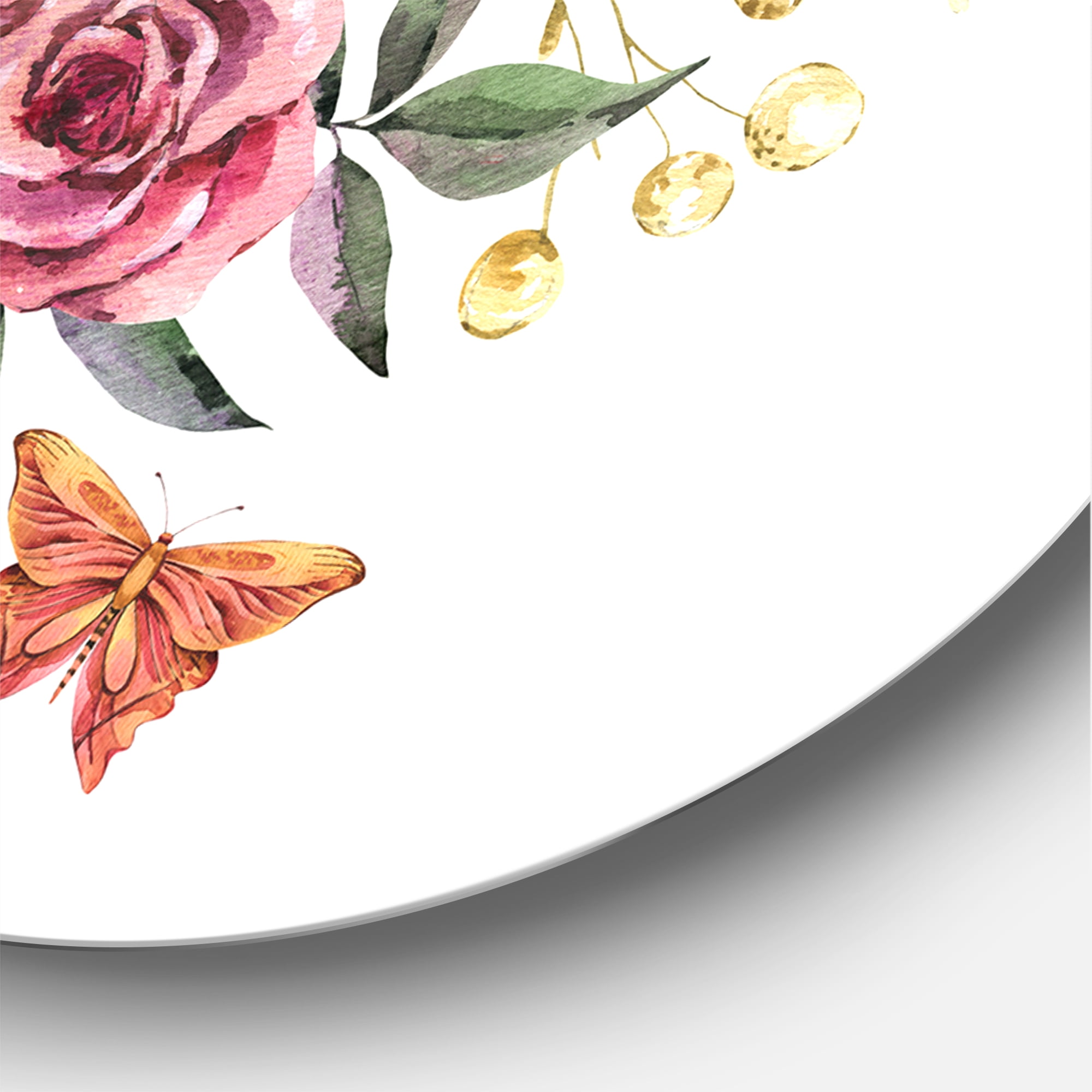 Designart 'Wildflowers With Vintage Old Letters' Farmhouse Circle Metal Wall Art 23x23 - Disc of 23