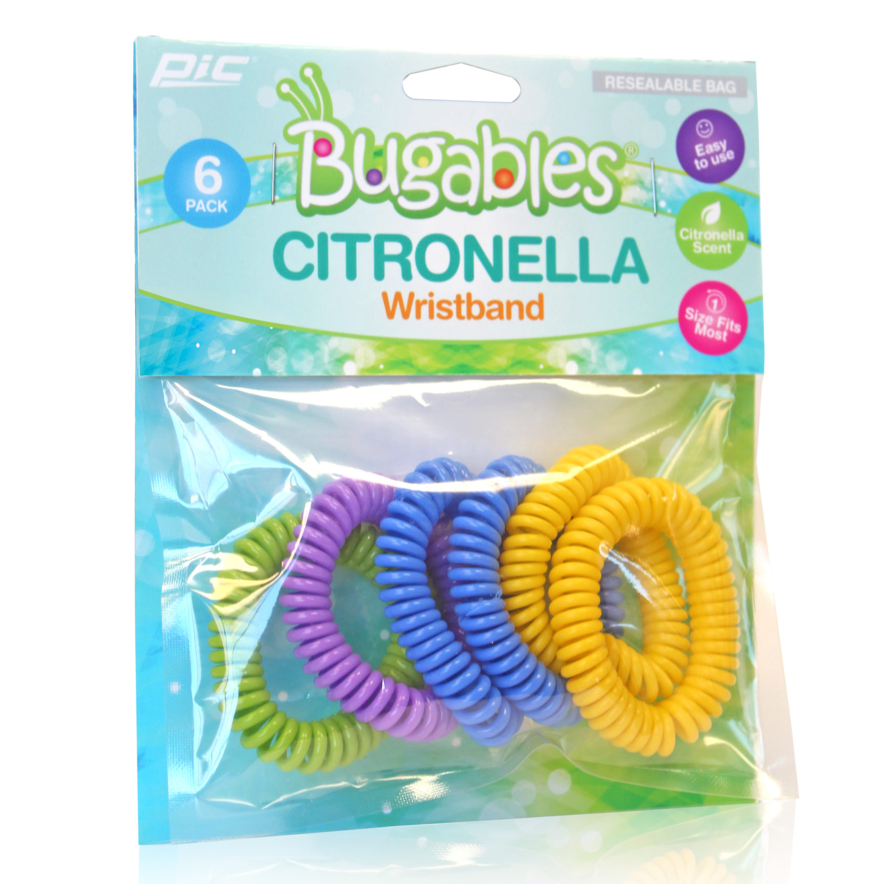 Bugables Citronella Coil Wristbands, One Size Fits All, Multicolor, 6 Pack