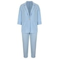 thumbnail image 4 of JINMGG Two Piece Outfits Women, 2026 Fashion Fall 2PC Fashion Woman Turndown Collar Button Solid Long Sleeve Blouse +Loose Pants Sets Blue XXL, 4 of 8