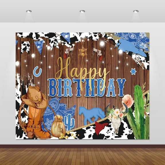 Western Cowboy Happy Birthday Backdrop Cowboy Birthday Party Decorations Banner Wild West Rodeo Cowboy Photography Background Supplies