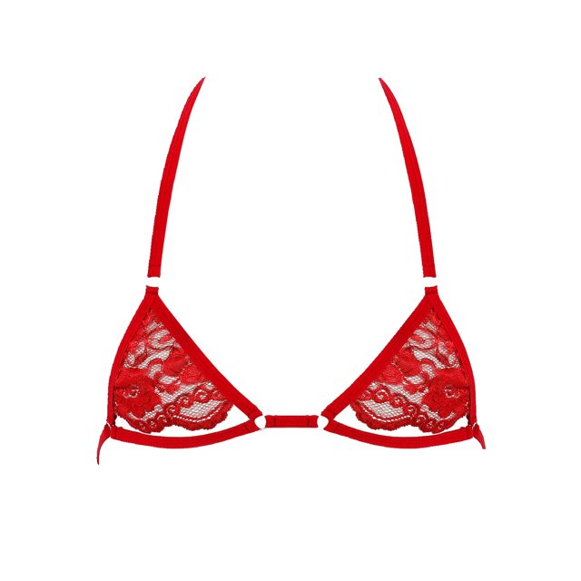 TiaoBug Men's Lace Unlined Mini Bra Tops Whisper Bralette Wire-Free Halter Neck Mini Bra Top Lingerie Red One Size