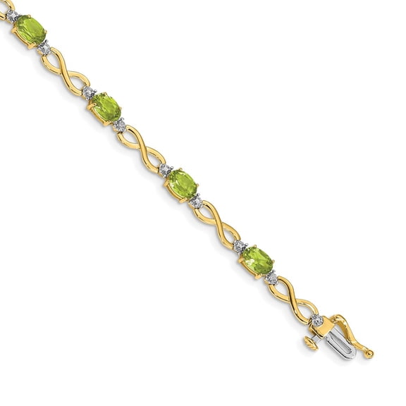 14k Yellow Gold Bracelet Gemstones Fancy August Women's Peridot Oval 4 mm 7 in and Diamond Infinity