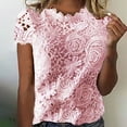 thumbnail image 3 of Women's Short-Sleeve Off-the-Shoulder Top - Scalloped Edge & Floral Lace Detail Spring/Summer Lace Shirt 2025,Size 3XL, 3 of 4
