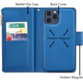 thumbnail image 3 of Case for iPhone 12 Pro Max 6.7 inch, Glossy PU Leather 9 Card Slots Magnetic Closure Detachable Wrist Strap Zipper Wallet Shockproof Removable Back Cover Case - Blue, 3 of 16