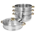 thumbnail image 6 of Stoneway 2-5Tiers Premium Heavy Duty Stainless Steel Steamer Pot Set 28cm/30cm Diameter Includes Multi-layer Cooking Pot ,  Steamer Insert and Vented Glass Lid Stack, 6 of 10