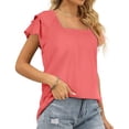 thumbnail image 2 of Ruyang Women's Summer Tops Solid Color Square Neck T Shirt With Double Layer Ruffle Edge Sleeve Loose Top Cotton Tops Women Casual, 2 of 5