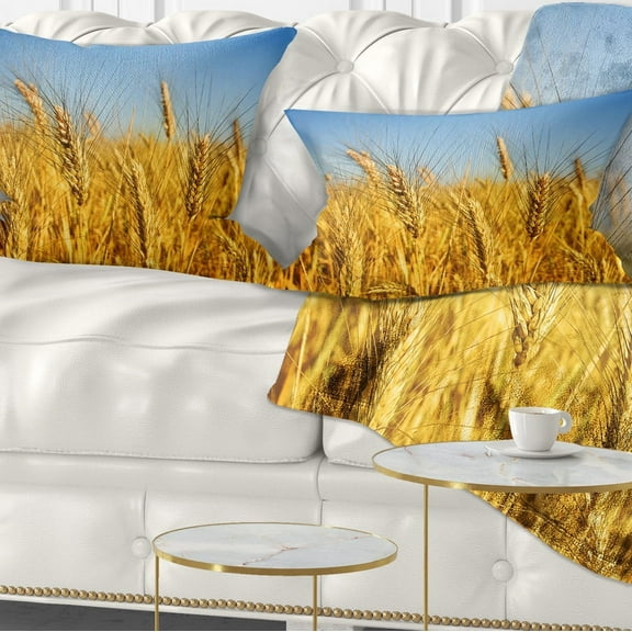 Designart Bright Golden Wheat Field - Landscape Printed Throw Pillow - 12x20
