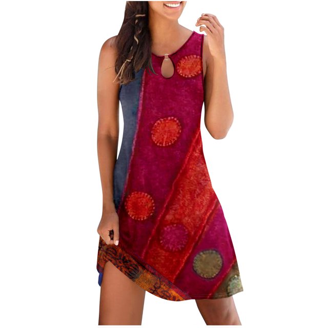 Robes pour Femmes Robe Sans Manches à Col Rond Imprimée