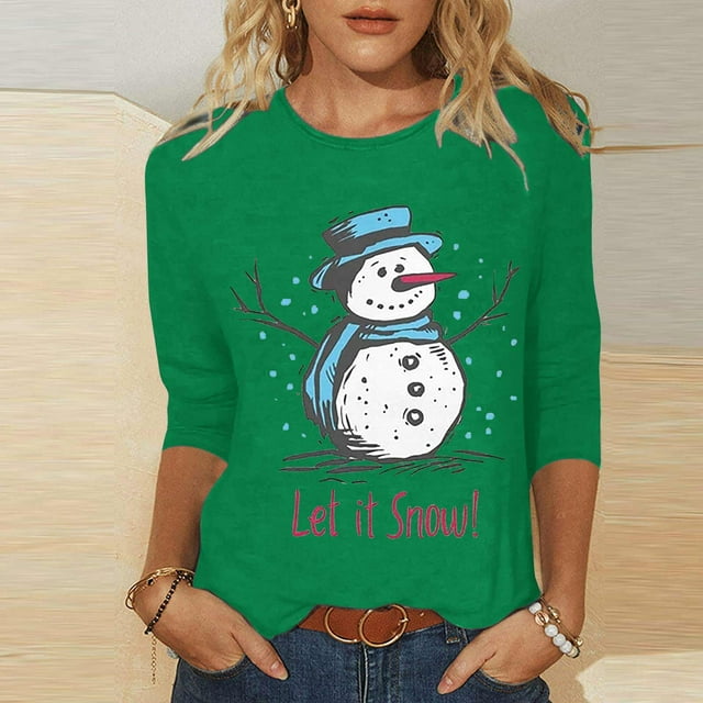 Qertyioot Sweat-Shirt Mode Femme Noël Imprimé, Manches Longues Col Rond Décontracté