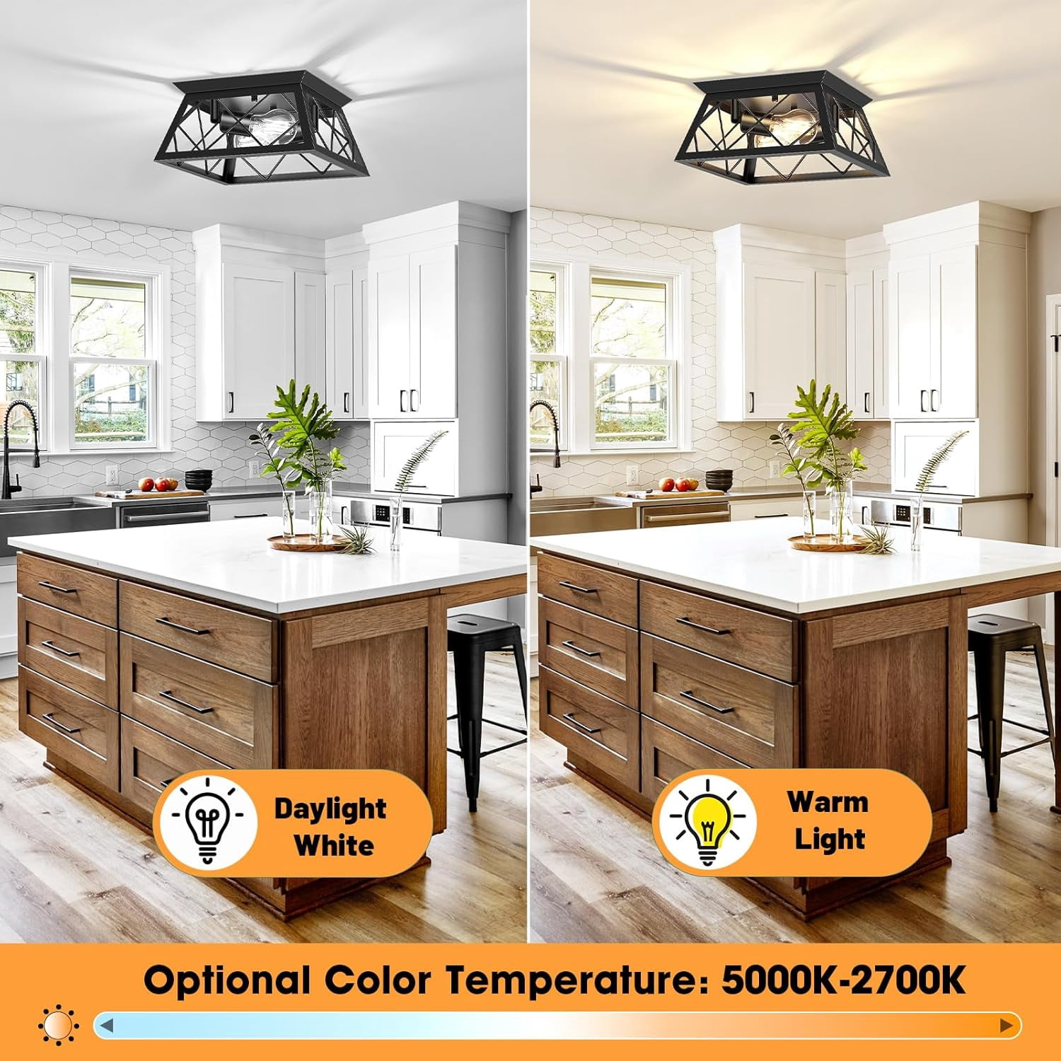 2-Light Flush Mount Ceiling Light Fixtures Farmhouse Kitchen Light Fixtures Ceiling Mount for Kitchen, Dining Room, Living Room, Entryway