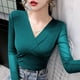 thumbnail image 5 of Women's Monochromatic V-Neck Long Sleeve T-Shirt Spring Clothes Temperament Office Lady Casual Tops Simplicity New Style Fashion, 5 of 5