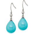thumbnail image 3 of Chisel Stainless Steel Polished Blue Shell Pearl Dangle Shepherd Hook Earrings, 3 of 7