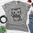 thumbnail image 2 of Kitten Eating Ramen T-shirt, Unisex Women's Men's Shirt, Cute Kitten Eating Ramen Noodles Funny Cat, Dark Heather Gray, X-Small, 2 of 6
