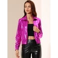 thumbnail image 3 of INSPIRE CHIC Women's Track Jacket Holographic Shiny Long Sleeve Metallic Jacket Zip Front Large Rose Red, 3 of 6