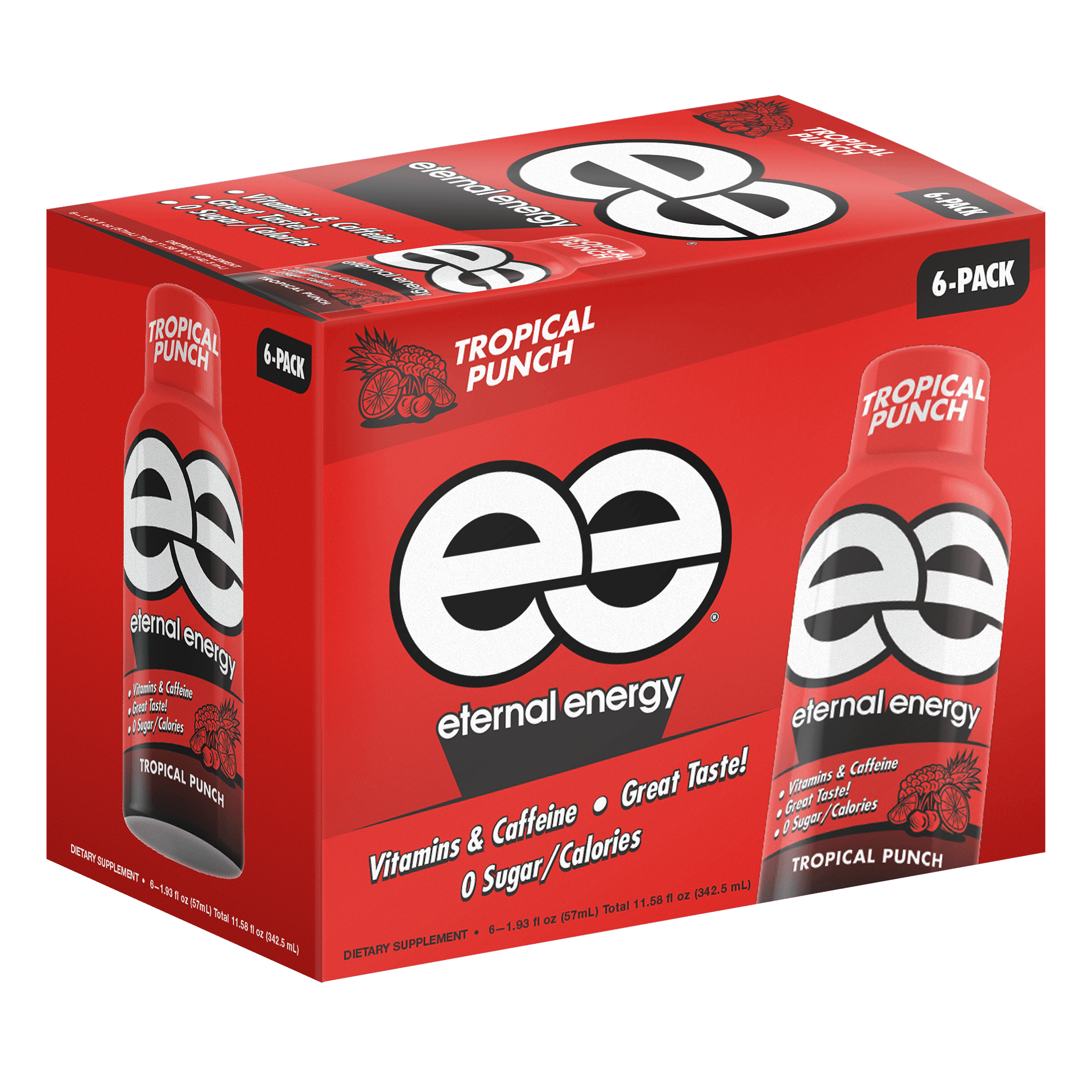 Eternal Energy Premium Energy Shot, Tropical Punch, 1.93 fl oz, 6 Count