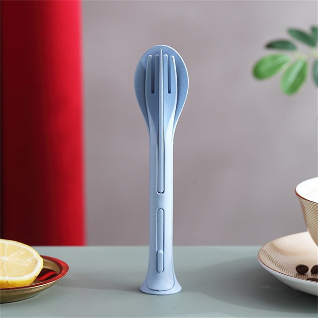 ¡Precio rebajado! Cuchillo y tenedor portátil tres en uno, cuchara y tenedor de plástico familiar, vajilla de comida occidental, juego para niños por un período limitado