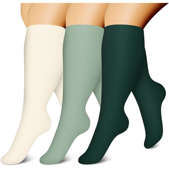 3 Pairs Plus Size Compression Socks for Women & Men Extra Wide Calf 20-30 mmHg Best Support for Circulation
