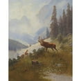 thumbnail image 2 of Ludwig Sckell 20x24 Gold Ornate Framed and Double Matted Museum Art Print Titled - Roaring Deer in the Mountains, 2 of 4