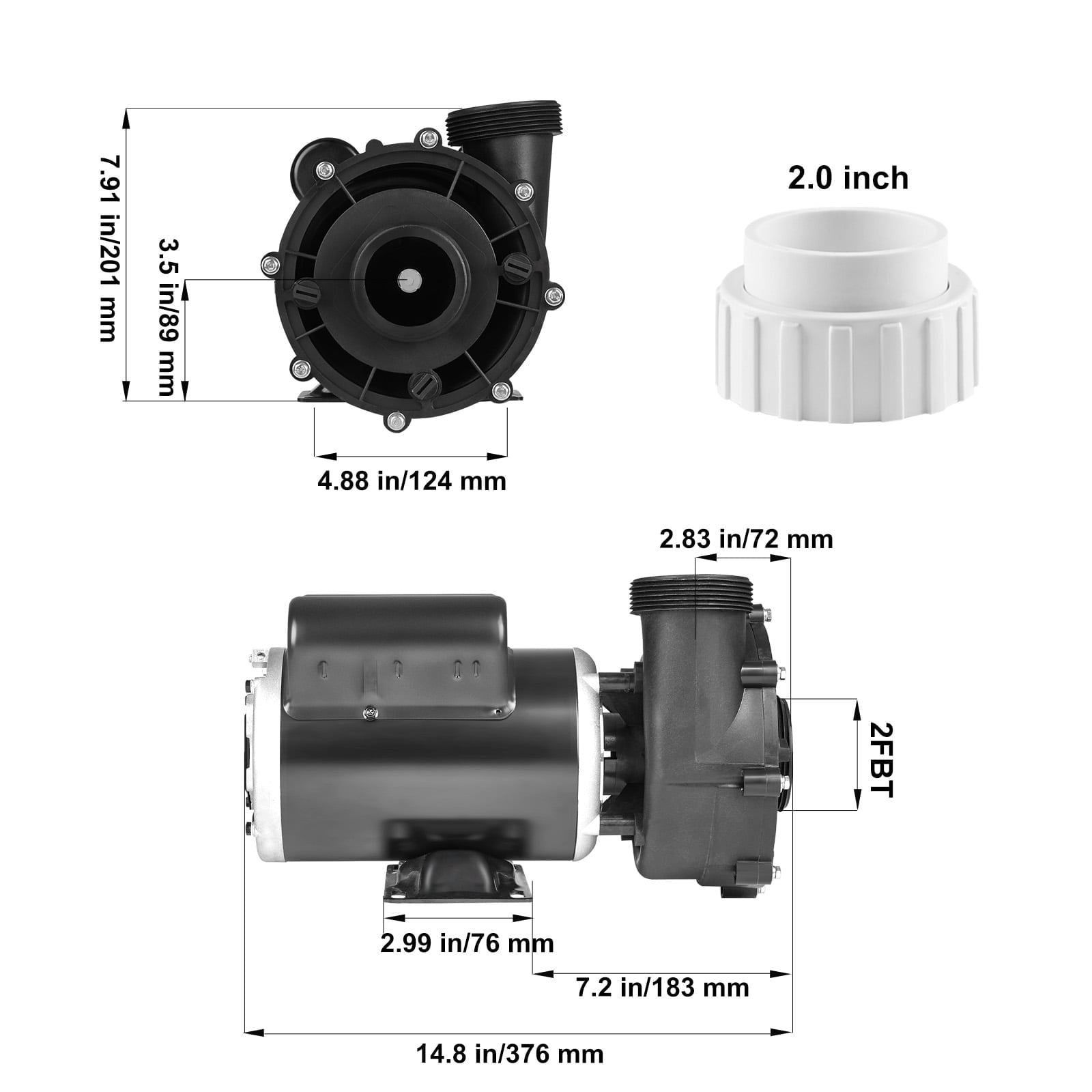KFFKFF Dual Speed SPA Pump, 48-Frame, AC 110-120V Hot Tub SPA Pump, 1.5HP/150GPM/42.65ft High Speed or 0.46HP/70GPM/9.18ft Low Speed, 2" Port 90° Rotational Interface for Hot Tub