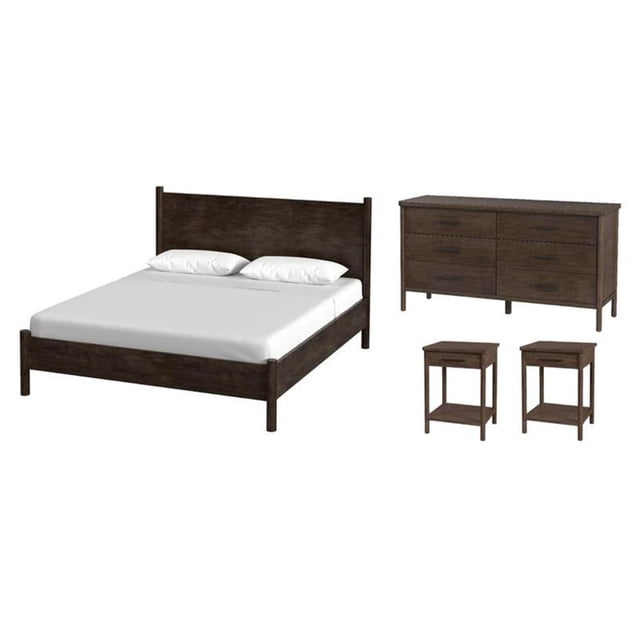 Pemberly Row Ensemble de Chambre 4 Pcs avec Tables de Nuit et Commode et Lit Très Grand