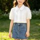 thumbnail image 3 of Odeerbi Camisa de Vestido de Algodón de Las Niñas Flor Bordado de Manga Corta Uniforme de La Escuela Con Bolsillo, 3 of 9