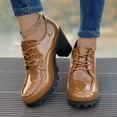 thumbnail image 4 of Xfvqtps Ladys Oxford Shoes Chunky Heel Flatform Wingtips Toe Lace up Patent Leather Fashion Retro Elegant Classic Leather Brogues Shoes Strappy Chunky Heel High Heels Solid Pump Shoes Brown, 4 of 5