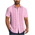thumbnail image 2 of Aobny Vintage Tshirts for Men Bowling Pink Short Sleeve Collared T Shirts Big & Tall Button-Up Western Work Shirts for Men,XXXXL, 2 of 6