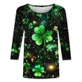 thumbnail image 4 of Lolmot T-Shirt à Col Rond Imprimé de la Saint-Patrick pour Femmes, Manches Trois Quarts 3/4, Coupe Ample, 4 of 5