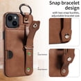 thumbnail image 2 of ShellTech for Ring Holder iPhone 15 Case , Shockproof Leather Hand Strap Kickstand Card Slot Case TPU Back Cover for iPhone 15,Brown, 2 of 9
