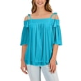 thumbnail image 2 of JM Collection Petite Tie Shoulder Tassel Top Seafoam Blue PXS, 2 of 3