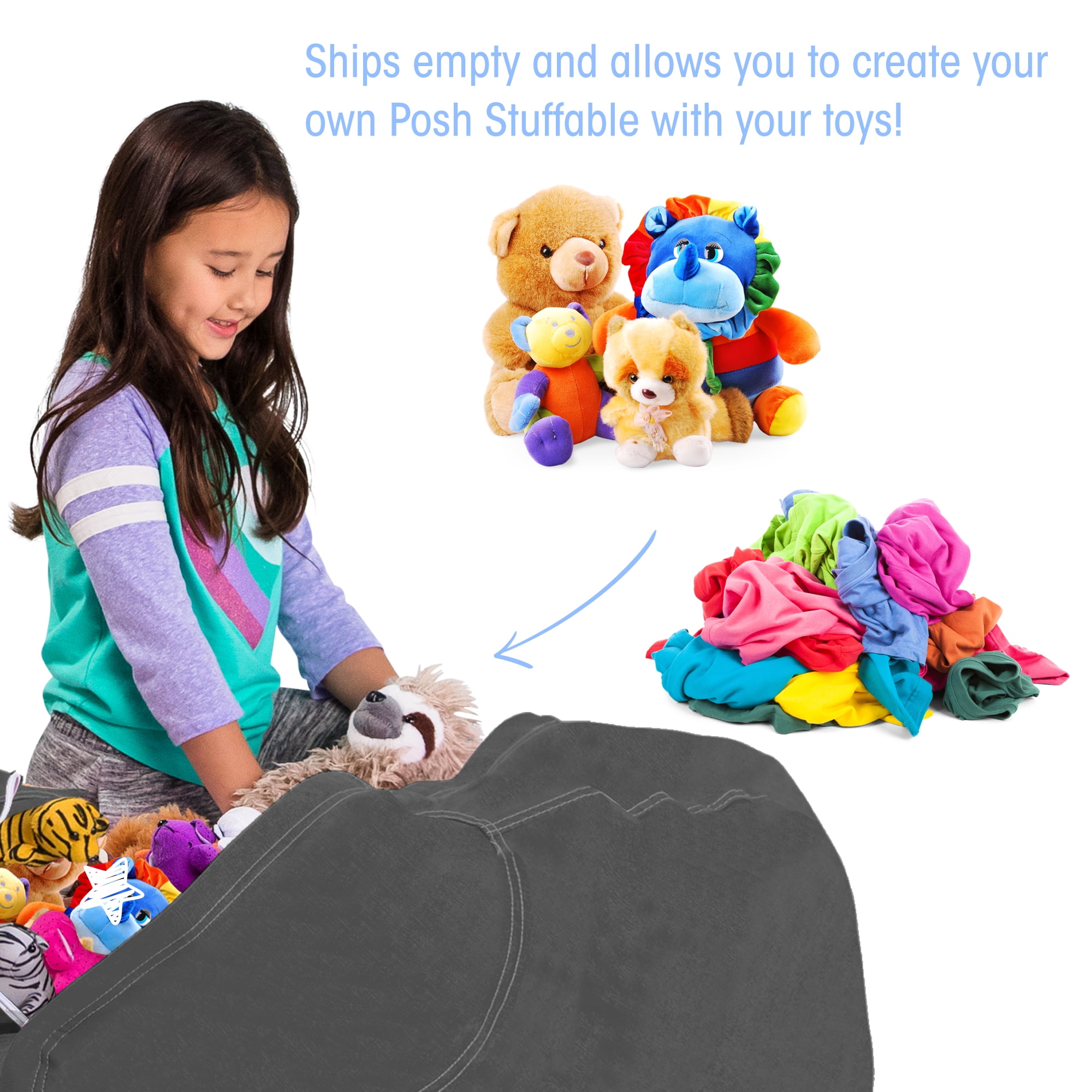 Posh Creations Bean Bag Stuffable Cover - Toy Organizer, Soft Cover, Kids, 4 ft , Heather Gray